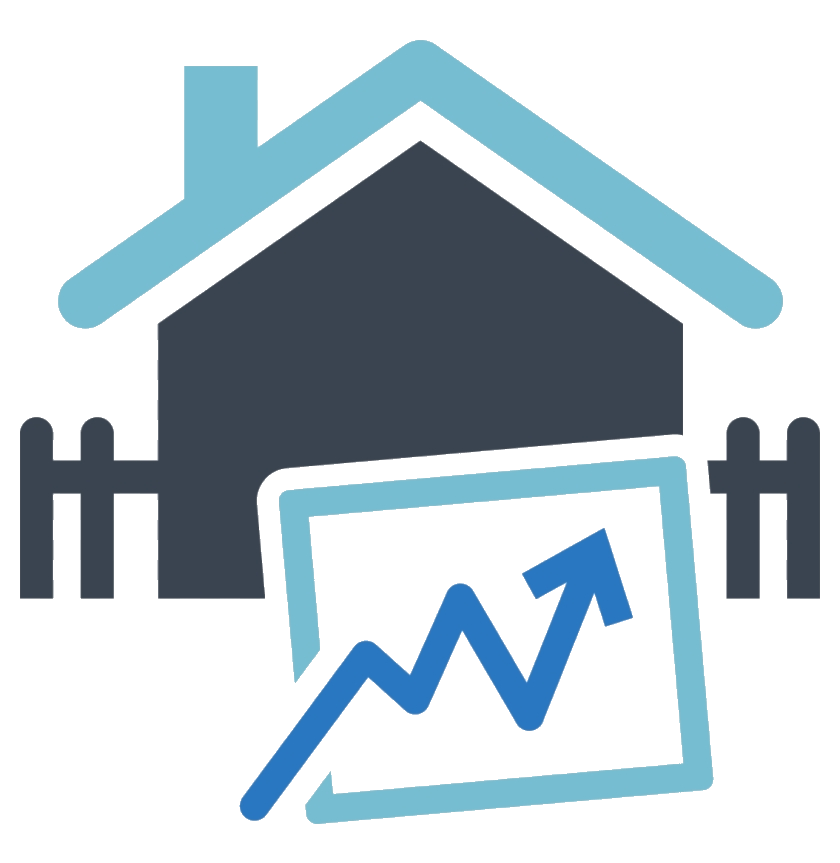 Real estate investing icon with house and growth chart